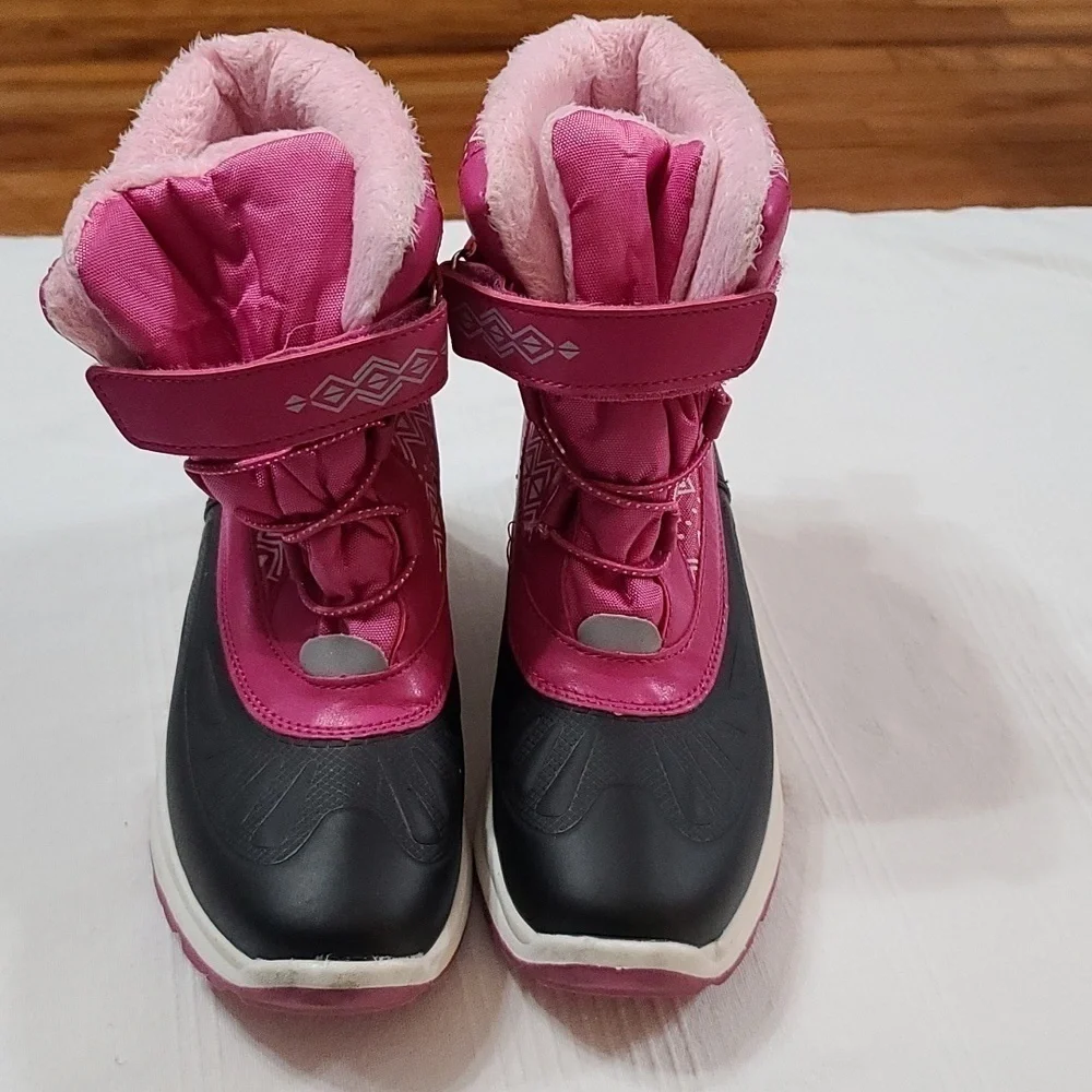 Pepperts! Girls Winter Snowboots Pink/Black Lined Lace-up Hook&Loop Sz‎ 5 EUC